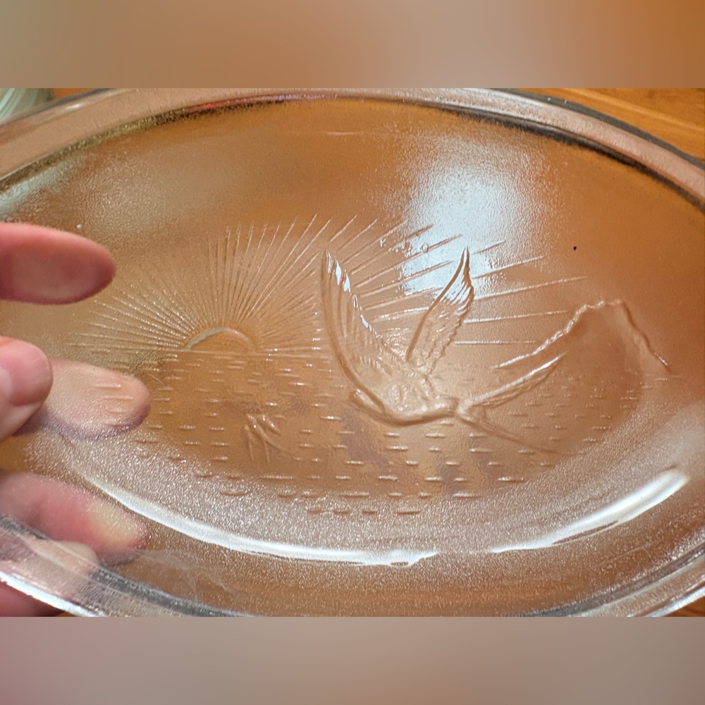 8 Vintage 9" long pressed glass oval dessert plates
